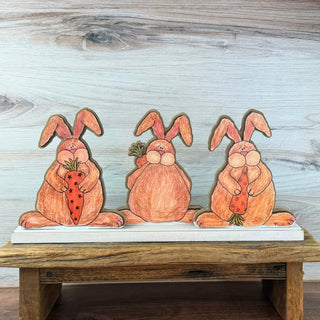 Large Whimsy Wabbits Trio Doodle on Base