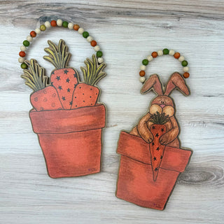 Large Hanging Whimsy Wabbit and Potted Carrots Doodle with Beads (sold separately)