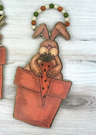 Large Hanging Whimsy Wabbit and Potted Carrots Doodle with Beads (sold separately)