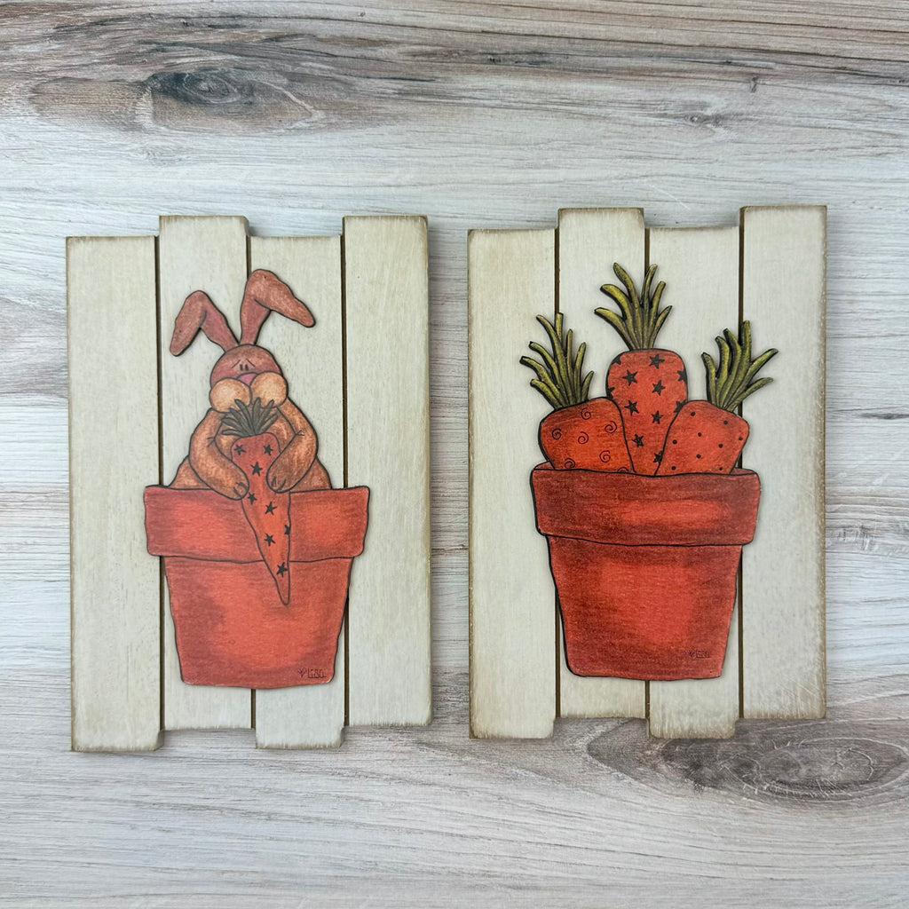 Medium Whimsy Wabbit and Potted Carrots Doodle Plank Sign (sold separa ...