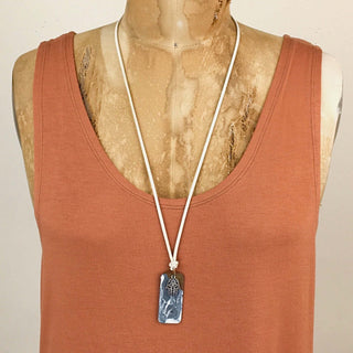SS20128D Rectangle with Hamsa Hand Charm - Agua Swirl