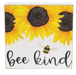 Bee Kind Sunflower Wood Box Sign