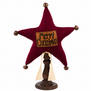 Merry Christmas Star on Tall Spindle | 15" Primitive Christmas Spindle Decor