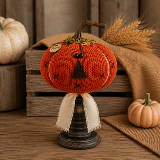 Purdi the Puffy Pumpkin Small Spindle 10" | Primitive Fall Decor