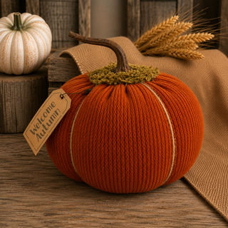 Welcome Autumn Jumbo Round Pumpkin 8" | Primitive Fall Decor