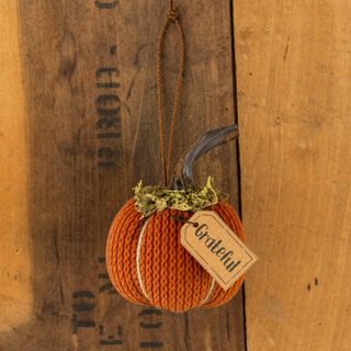Grateful Small Round Pumpkin Ornament 4" | Primitive Fall Decor