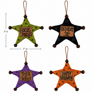Medium Halloween Star Ornament Set (4A) | 7" Primitive Halloween Ornament Set
