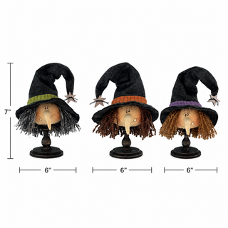 Whimsy Witch Small Spindle Set (3A) | 7" Primitive Halloween Shelf Sitter