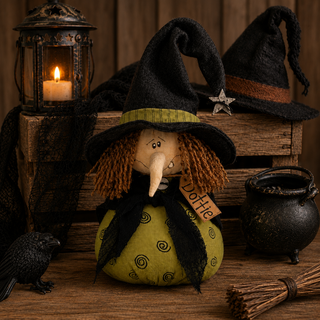 Dottie the Whimsy Witch | 9" Primitive Halloween Shelf Sitter