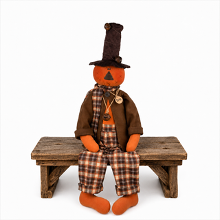 Prim the Jingle Bell Jack-O-Lantern | 34" Primitive Fall Jack-O-Lantern Shelf Sitter