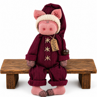 Peppermint the Sleepy Time Piggy 18" Primitive Christmas Decor