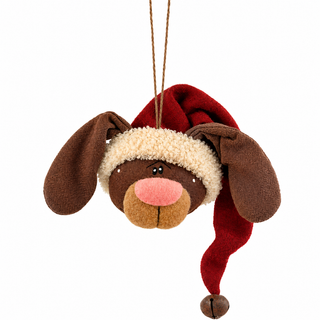Christmas Pup Ornament (Brown) 7" Primitive Christmas Decor