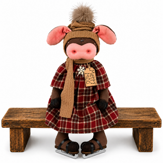 Merry Moo the Ice Skating Cow 19" Primitive Christmas Decor