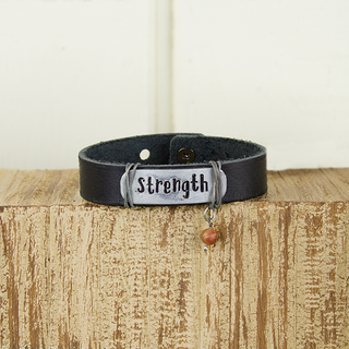 E19885 Strength Black Leather Bracelet
