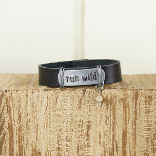 E19886 Run Wild Black Leather Bracelet
