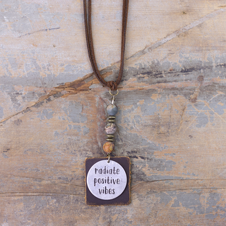 E19913 Radiate Positive Vibes Coffee Necklace w/Dark Beads