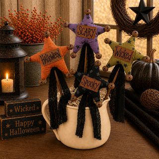 Mini Halloween Star Wand Set (4A) | 14" Primitive Halloween Wand Set