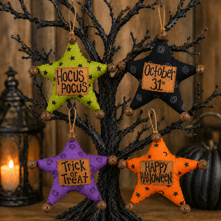 Medium Halloween Star Ornament Set (4A) | 7" Primitive Halloween Ornament Set