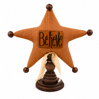 Believe Star on Short Spindle | 11.5" Primitive Christmas Spindle Decor