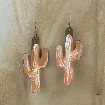 Large Cactus Earrings - Adobe Swirl