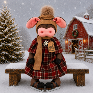 Merry Moo the Ice Skating Cow 19" Primitive Christmas Decor