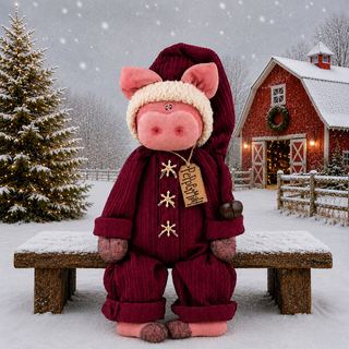 Peppermint the Sleepy Time Piggy 18" Primitive Christmas Decor