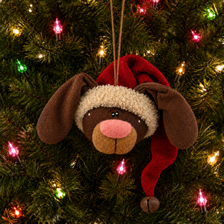 Christmas Pup Ornament (Brown) 7" Primitive Christmas Decor