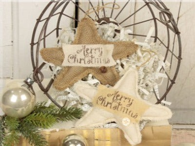 Small Fabric Merry Christmas Star w/Bell Ornament Set (2A)