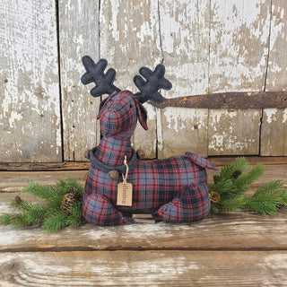 Small Christmas Laying Plaid Deer