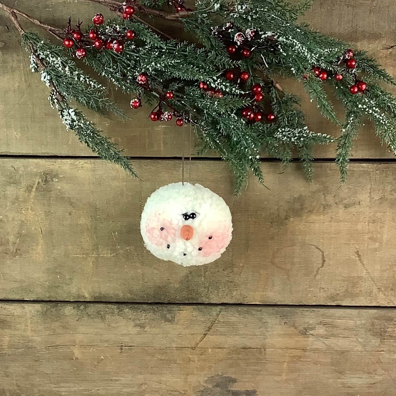 Small Wooly Snowman Head Ornament