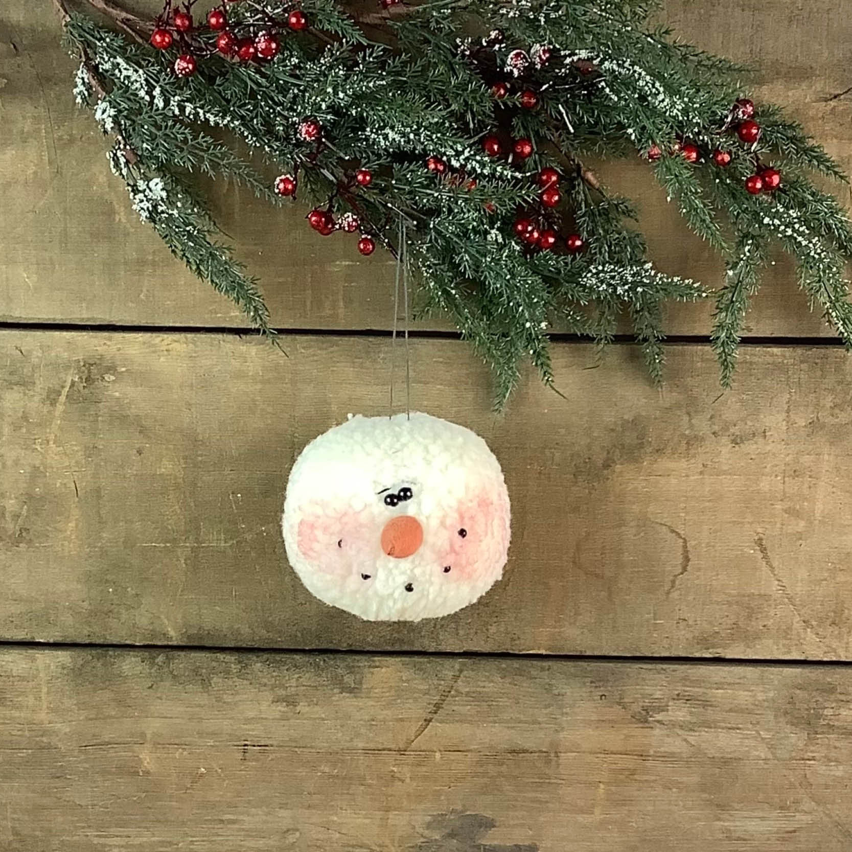 Large Wooly Snowman Head Ornament