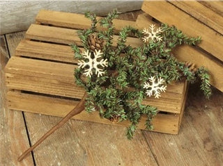 Christmas Greenery with Wooden Snowflakes Small Pick