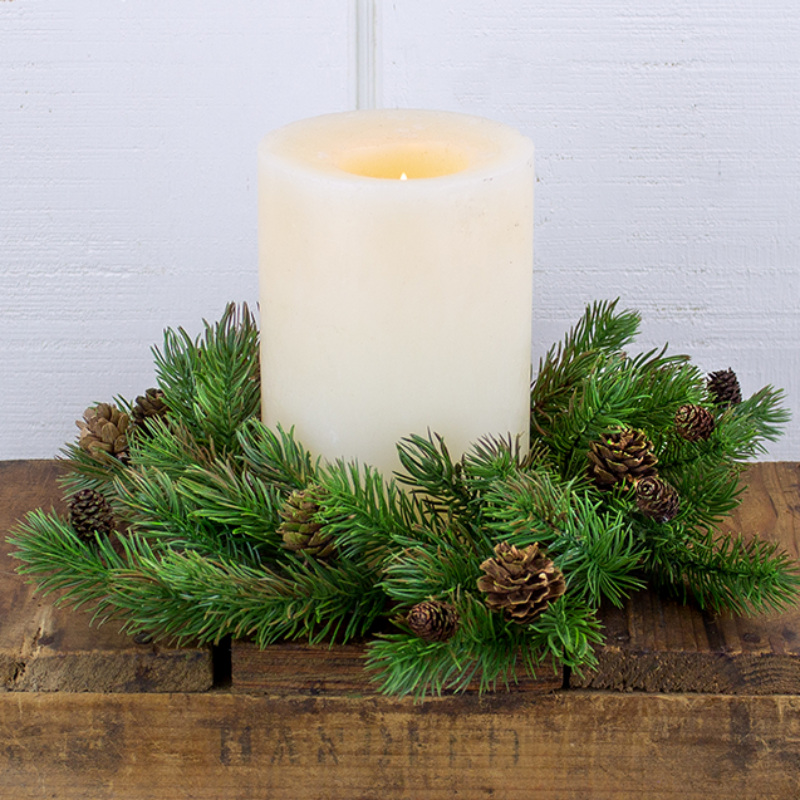 Pine Candle Ring w/ Long Pinecones